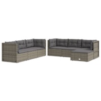 7 Piece Garden Lounge Set with Cushions Grey Poly Rattan