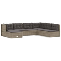 7 Piece Garden Lounge Set with Cushions Grey Poly Rattan