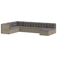8 Piece Garden Lounge Set with Cushions Grey Poly Rattan