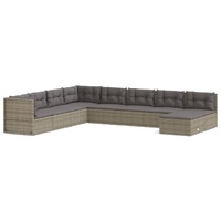 9 Piece Garden Lounge Set with Cushions Grey Poly Rattan