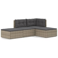 4 Piece Garden Lounge Set with Cushions Grey Poly Rattan