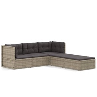 5 Piece Garden Lounge Set with Cushions Grey Poly Rattan