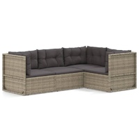 4 Piece Garden Lounge Set with Cushions Grey Poly Rattan