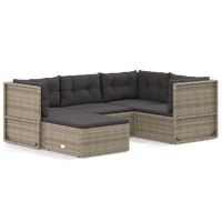 5 Piece Garden Lounge Set with Cushions Grey Poly Rattan