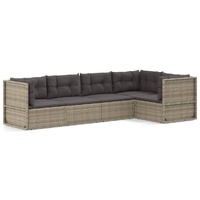 5 Piece Garden Lounge Set with Cushions Grey Poly Rattan
