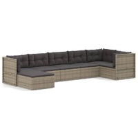 7 Piece Garden Lounge Set with Cushions Grey Poly Rattan