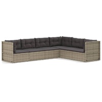 6 Piece Garden Lounge Set with Cushions Grey Poly Rattan