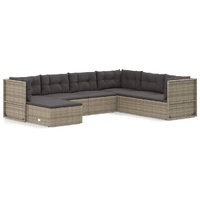 7 Piece Garden Lounge Set with Cushions Grey Poly Rattan