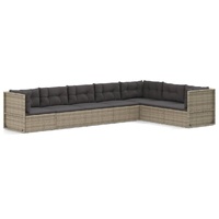7 Piece Garden Lounge Set with Cushions Grey Poly Rattan
