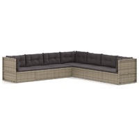 7 Piece Garden Lounge Set with Cushions Grey Poly Rattan