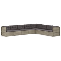 8 Piece Garden Lounge Set with Cushions Grey Poly Rattan