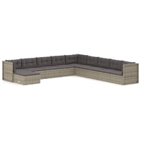 10 Piece Garden Lounge Set with Cushions Grey Poly Rattan