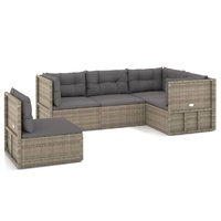 5 Piece Garden Lounge Set with Cushions Grey Poly Rattan