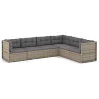 6 Piece Garden Lounge Set with Cushions Grey Poly Rattan