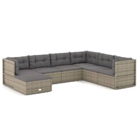 7 Piece Garden Lounge Set with Cushions Grey Poly Rattan