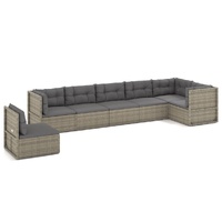 7 Piece Garden Lounge Set with Cushions Grey Poly Rattan