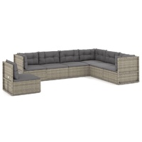 7 Piece Garden Lounge Set with Cushions Grey Poly Rattan