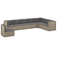 8 Piece Garden Lounge Set with Cushions Grey Poly Rattan
