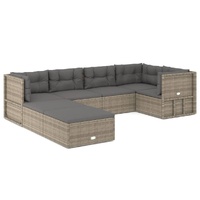 7 Piece Garden Lounge Set with Cushions Grey Poly Rattan