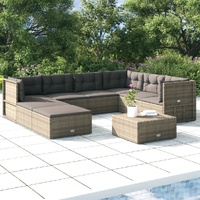 8 Piece Garden Lounge Set with Cushions Grey Poly Rattan