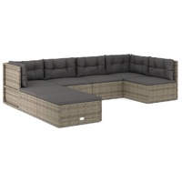7 Piece Garden Lounge Set with Cushions Grey Poly Rattan