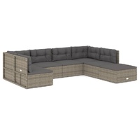 7 Piece Garden Lounge Set with Cushions Grey Poly Rattan
