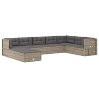 9 Piece Garden Lounge Set with Cushions Grey Poly Rattan