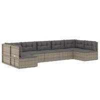 7 Piece Garden Lounge Set with Cushions Grey Poly Rattan