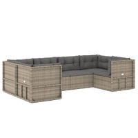 6 Piece Garden Lounge Set with Cushions Grey Poly Rattan