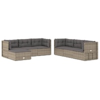 7 Piece Garden Lounge Set with Cushions Grey Poly Rattan