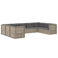 9 Piece Garden Lounge Set with Cushions Grey Poly Rattan