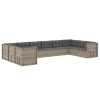 10 Piece Garden Lounge Set with Cushions Grey Poly Rattan