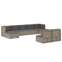 9 Piece Garden Lounge Set with Cushions Grey Poly Rattan
