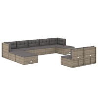 10 Piece Garden Lounge Set with Cushions Grey Poly Rattan