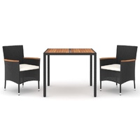 3 Piece Garden Dining Set with Cushions Black Poly Rattan