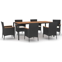 7 Piece Garden Dining Set with Cushions Black Poly Rattan