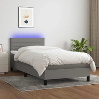 Box Spring Bed with Mattress&LED Dark Grey 100x200cm Fabric