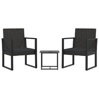 3 Piece Garden Lounge Set with Cushions Black Poly Rattan