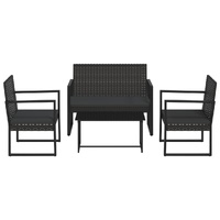 4 Piece Garden Lounge Set with Cushions Black Poly Rattan