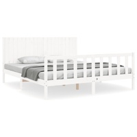 Bed Frame without Mattress White 183x203 cm King Solid Wood Pine