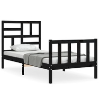 Bed Frame without Mattress Black 90x190 cm Solid Wood Pine