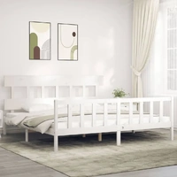 Bed Frame without Mattress White 183x203 cm King Solid Wood Pine