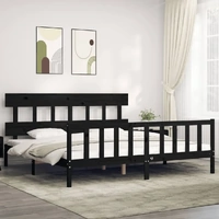 Bed Frame without Mattress Black 183x203 cm King Solid Wood Pine