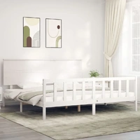 Bed Frame without Mattress White 183x203 cm King Solid Wood Pine