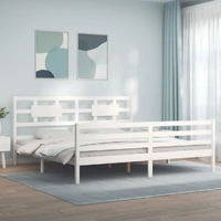 Bed Frame without Mattress White 183x203 cm King Solid Wood
