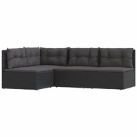 4 Piece Garden Lounge Set with Cushions Black Poly Rattan