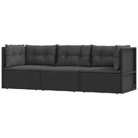 3 Piece Garden Lounge Set with Cushions Black Poly Rattan