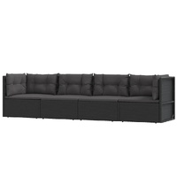 4 Piece Garden Lounge Set with Cushions Black Poly Rattan