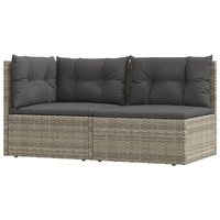2 Piece Garden Lounge Set with Cushions Grey Poly Rattan