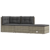 3 Piece Garden Lounge Set with Cushions Grey Poly Rattan